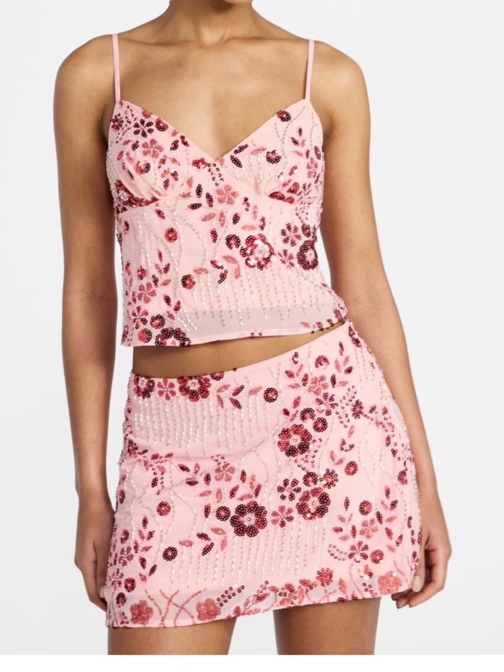 No boundaries junior’s beaded camisole and mini skirt